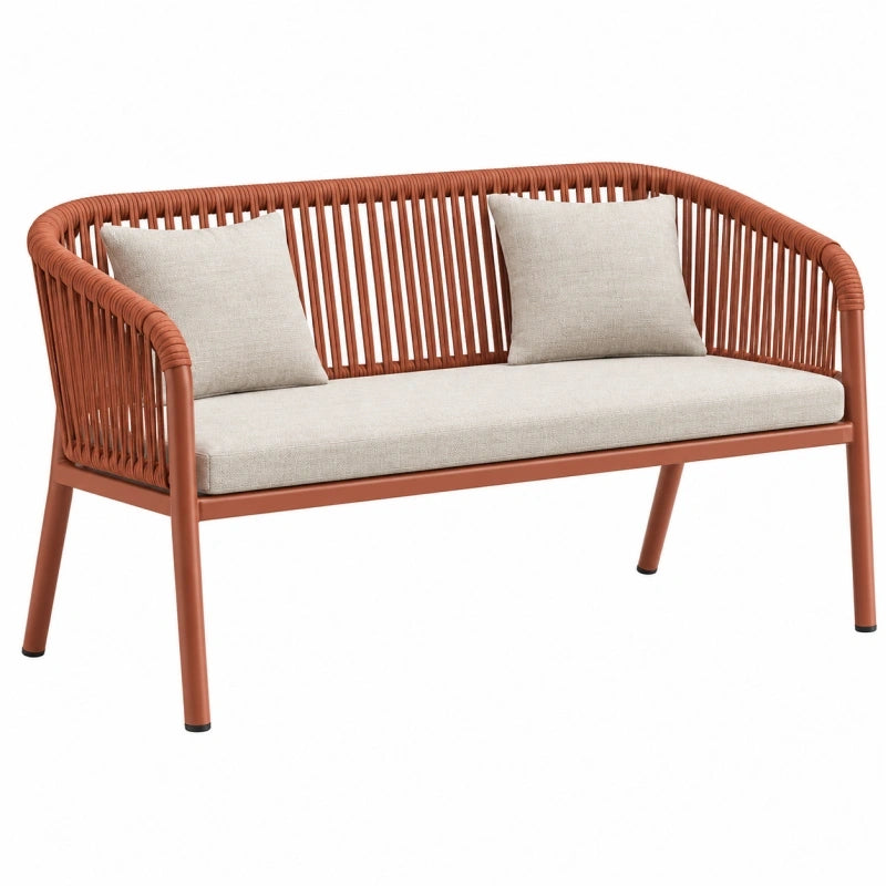 Gartensofa 124 x 70 x 78 cm Metall Kunststoffgeflecht Terrakotta Beige - Zweisitzer