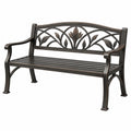 Gartenbank 122 x 61 x 89 cm aus Metall Dunkelbraun mit Armlehnen im floralen Stil