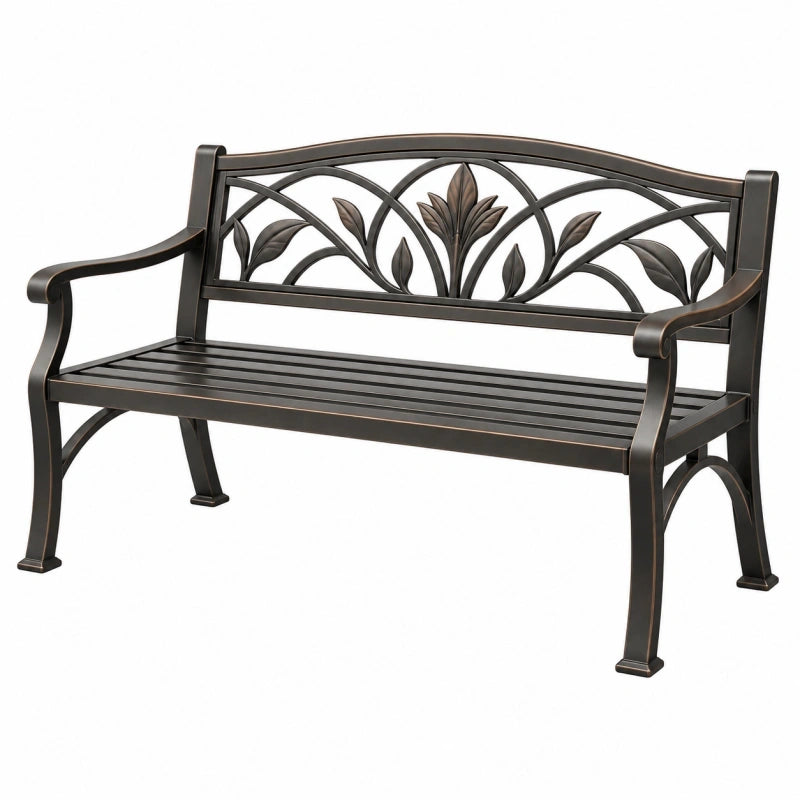 Gartenbank 122 x 61 x 89 cm aus Metall Dunkelbraun mit Armlehnen im floralen Stil