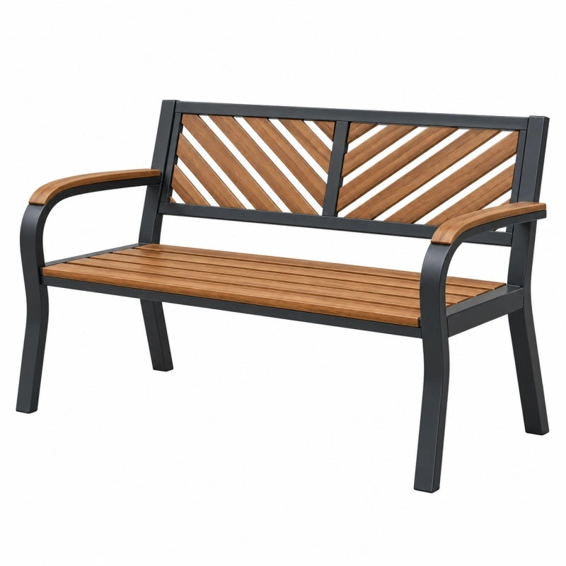 Gartenbank 120 x 65 x 85 cm aus Metall und Holz schwarz braun mit Rückenlehne