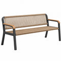 Gartenbank 150 x 65 x 85 cm aus Metall und Kunststoffgeflecht Braun Schwarz mit Holzarmlehnen
