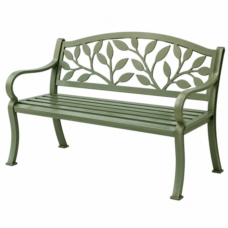 Gartenbank 122 x 60 x 87 cm aus Metall Grün mit Blattmuster für den Außenbereich
