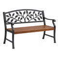 Gartenbank 122 x 60 x 90 cm aus Metall und Holz Braun Schwarz mit Rückenlehne Blattmuster