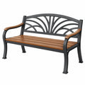 Gartenbank 122 x 61 x 88 cm aus Metall und Holz Schwarz/Braun mit dekorativer Rückenlehne