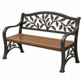 Gartenbank 122 x 62 x 89 cm Metall Holz Braun Schwarz mit Blattmotiv