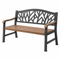 Gartenbank 122 x 63 x 86 cm aus Metall und Holz in Schwarz Braun mit Rückenlehne im modernen Stil