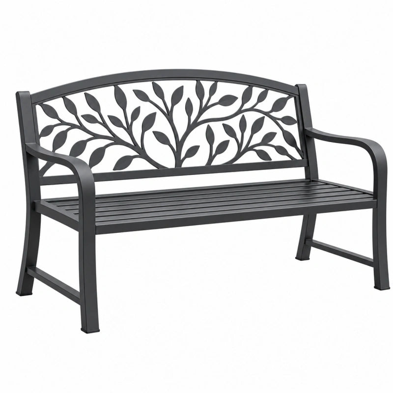 Gartenbank 122 x 61 x 86 cm aus Metall Schwarz mit Blättermuster