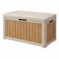 Outdoor Aufbewahrungsbox 120 x 55 x 60 cm aus Kunststoff Beige Braun in Holzoptik mit Sitzfläche
