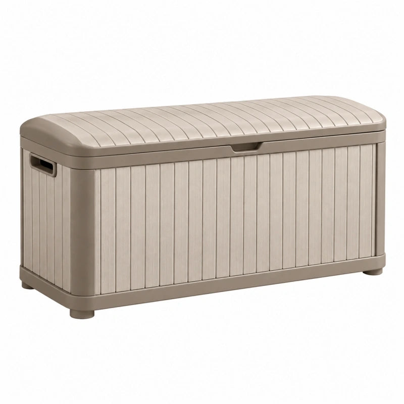 Kunststoff-Aufbewahrungsbox 120 x 55 x 60 cm Taupe mit Deckel für Außenbereich