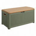 Aufbewahrungsbank 120 x 55 x 60 cm Kunststoff Grün Braun Holzoptik mit Deckel für Garten
