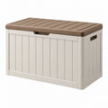 Aufbewahrungsbank 120 cm Kunststoff Beige Braun mit Deckel für Innenbereich und Außenbereich