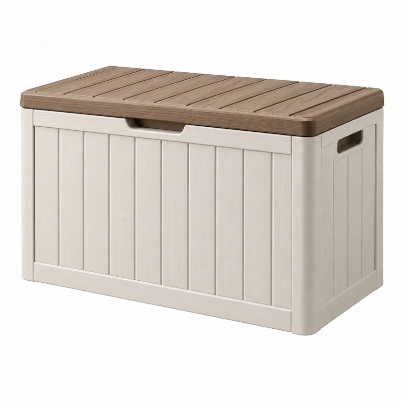 Aufbewahrungsbank 120 cm Kunststoff Beige Braun mit Deckel für Innenbereich und Außenbereich