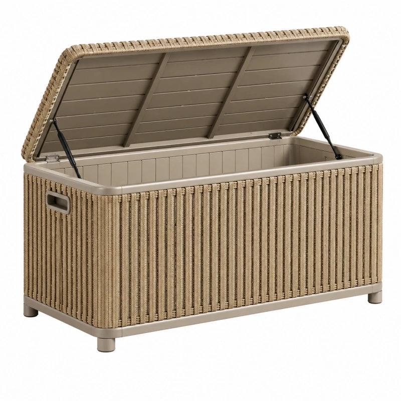 Auflagenbox 120 x 60 x 65 cm Kunststoffgeflecht Beige mit Klappdeckel
