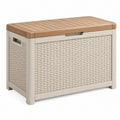 Aufbewahrungsbox 90 x 50 x 55 cm Kunststoff Beige/Braun mit Deckel in Holzoptik für Garten und Terrasse