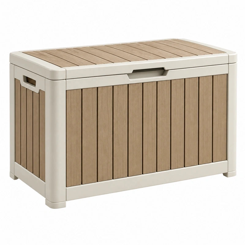 Garten-Aufbewahrungsbox 120 x 56 x 63 cm Kunststoff Beige/Braun mit klappbarem Deckel