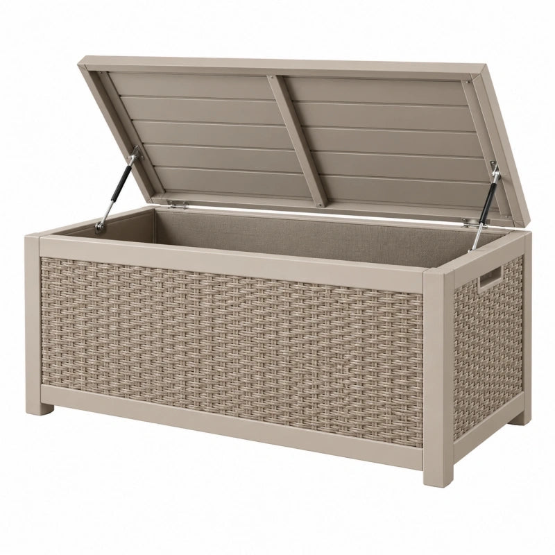 Auflagenbox 120 x 50 x 60 cm Taupe Kunststoffgeflecht mit Klappdeckel für Garten