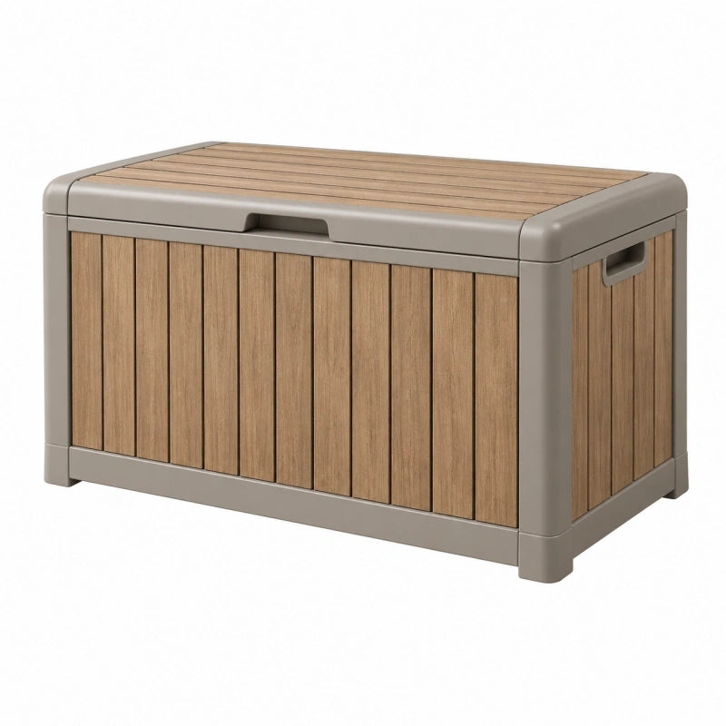 Auflagenbox 120 x 57 x 60 cm Kunststoff Beige Braun Holzoptik mit Deckel