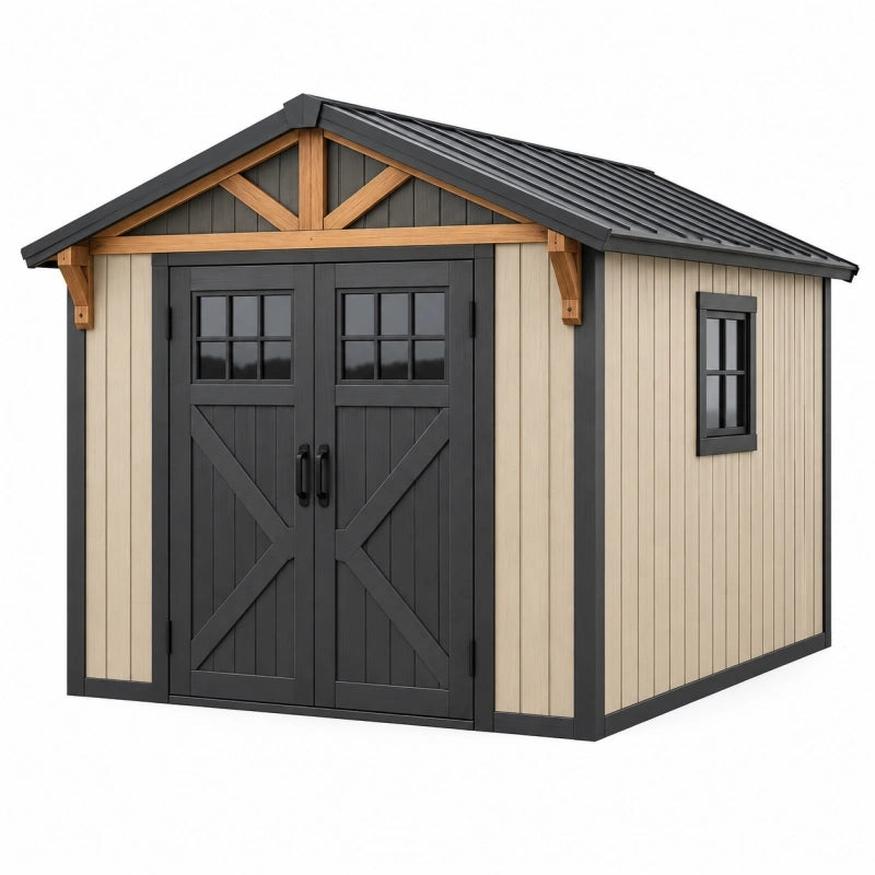 Gartenhaus 240 x 180 x 220 cm Holz Beige Anthrazit - Satteldach mit Doppeltür