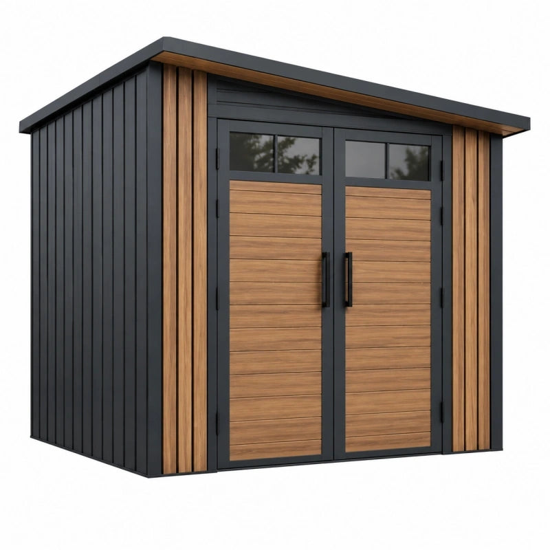 Gartengeräteschuppen 200 x 120 x 200 cm Metall Holzoptik Anthrazit Doppeltür moderner Stil