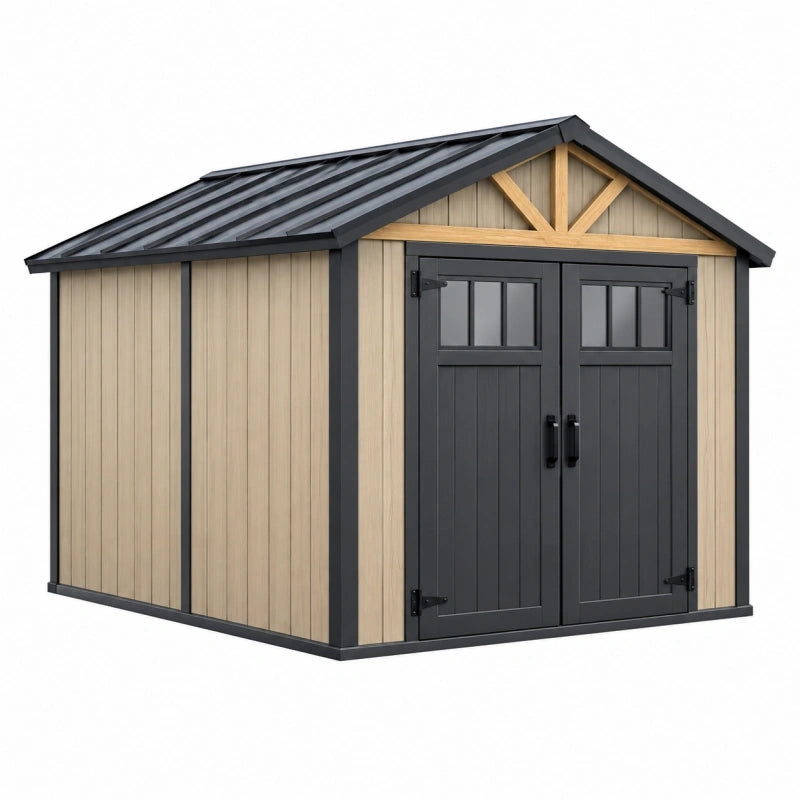 Gartenhaus 213 x 127 x 185 cm in Holzoptik aus Kunststoff und Metall mit Doppeltür