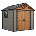 Gartenhaus 240 x 180 x 220 cm Holz und Metall Grau Naturholz - Doppeltür Fenster Satteldach